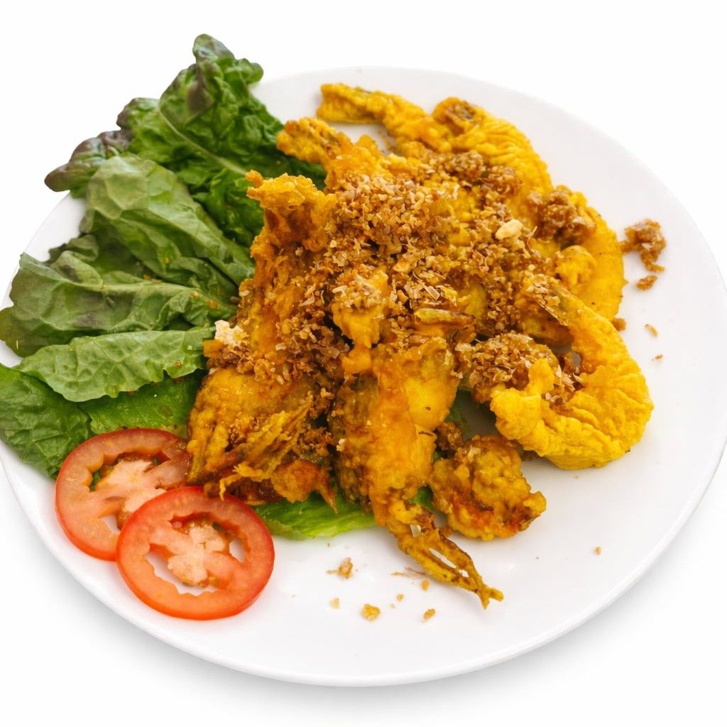 Crispy Soft Shell Crab & Shrimp with Garlic Rice.