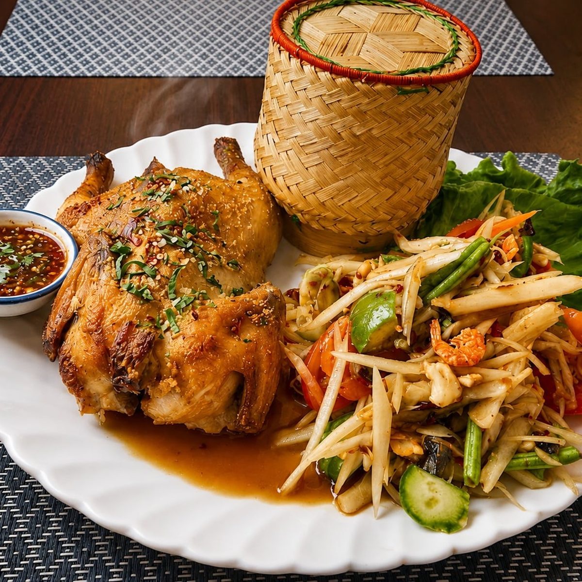 Herbal Grilled Chicken With Papaya Salad