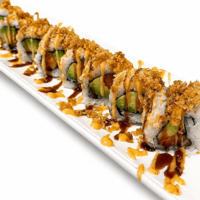 Spicy Salmon Crunch Roll.