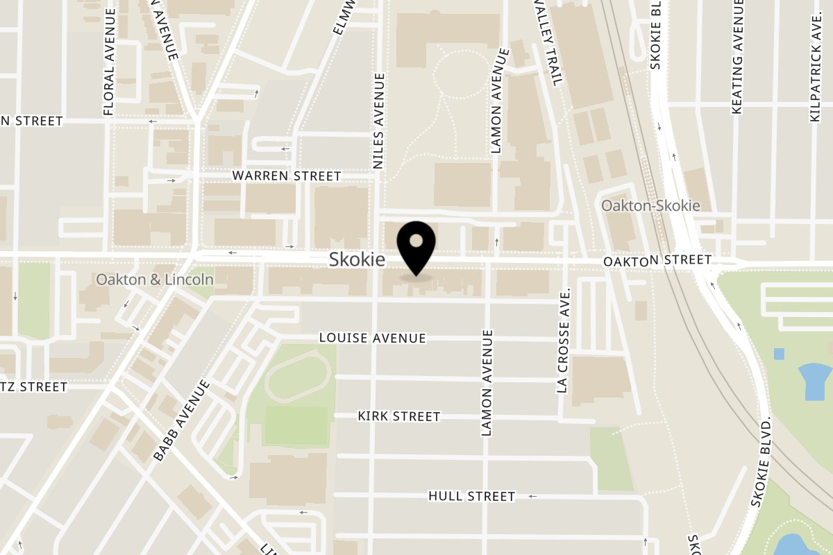 Map showing the location of Mai Thai Noodles & Sushi on 4927 Oakton St in Skokie